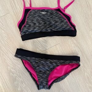 Speedo Two-Piece Athletic Bikini in Black, Heather Gray & Hot Pink NWOT